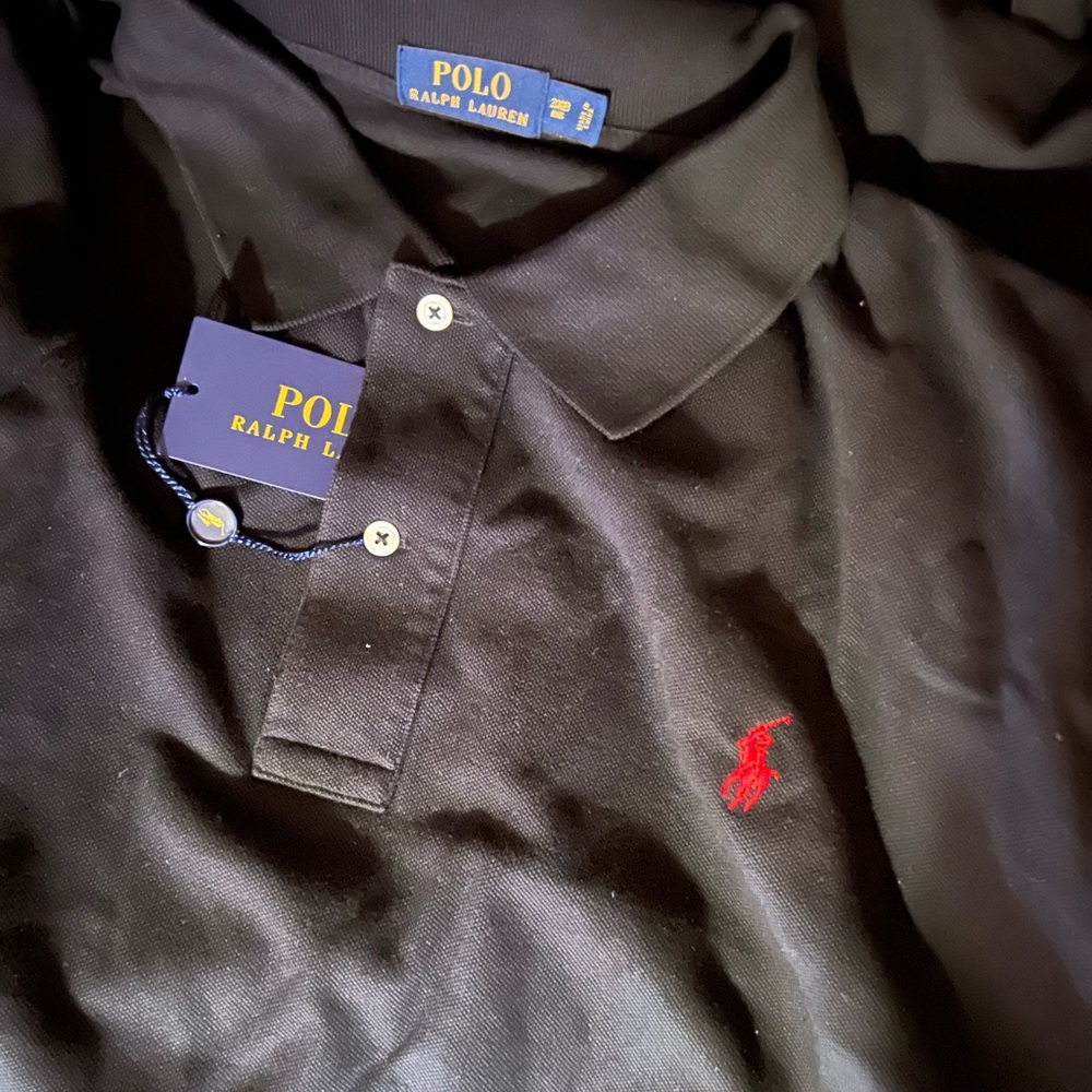 Men’s Iconic Polo by Ralph Lauren Classic Mesh Polo Shirt Black/Red - Big & Tall - Picture 5 of 8